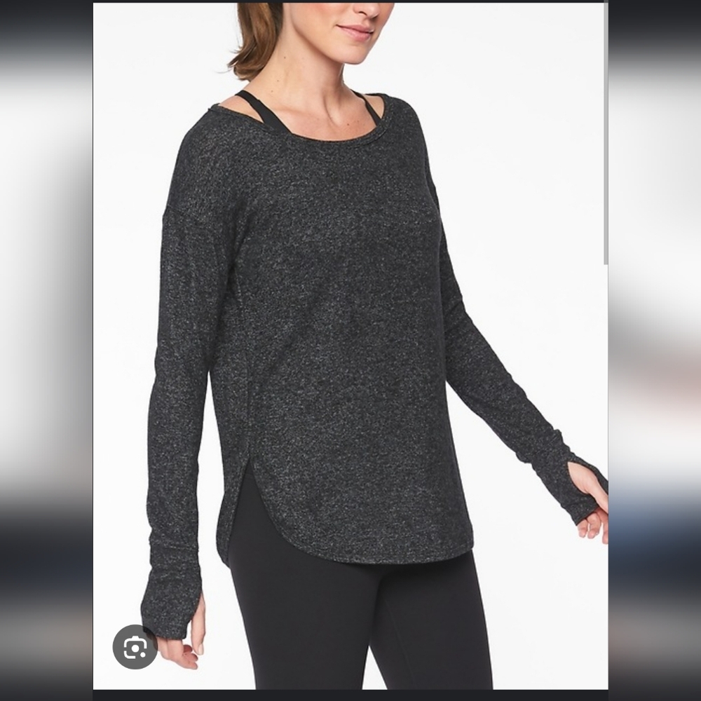 Athleta Lombard Long Sleeve Tee With Thumb Holes Black Heather Marle